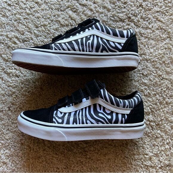 Vans Old Skool Velcro Suede Canvas Black Zebra Sneakers Size 7 - Picture 5 of 8
